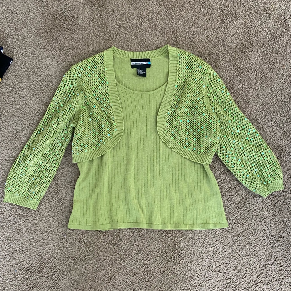 Green cardigan/ tank combo (connected) L
